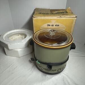Vtg 70's Rival Crock Pot 3 1/2 qt Slow Cooker Avocado Green #3100 With Box